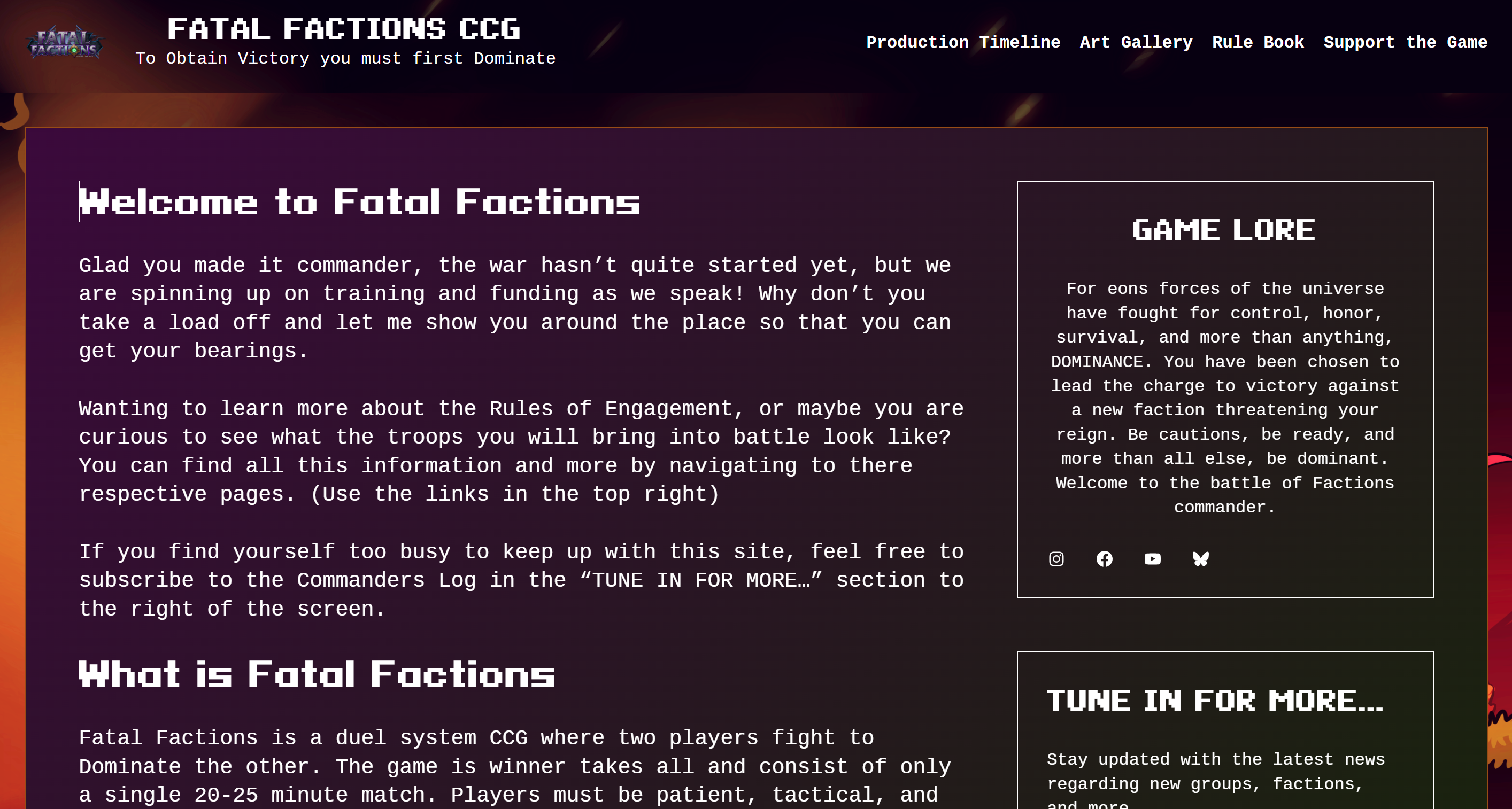 Fatal Factions CCG website preview