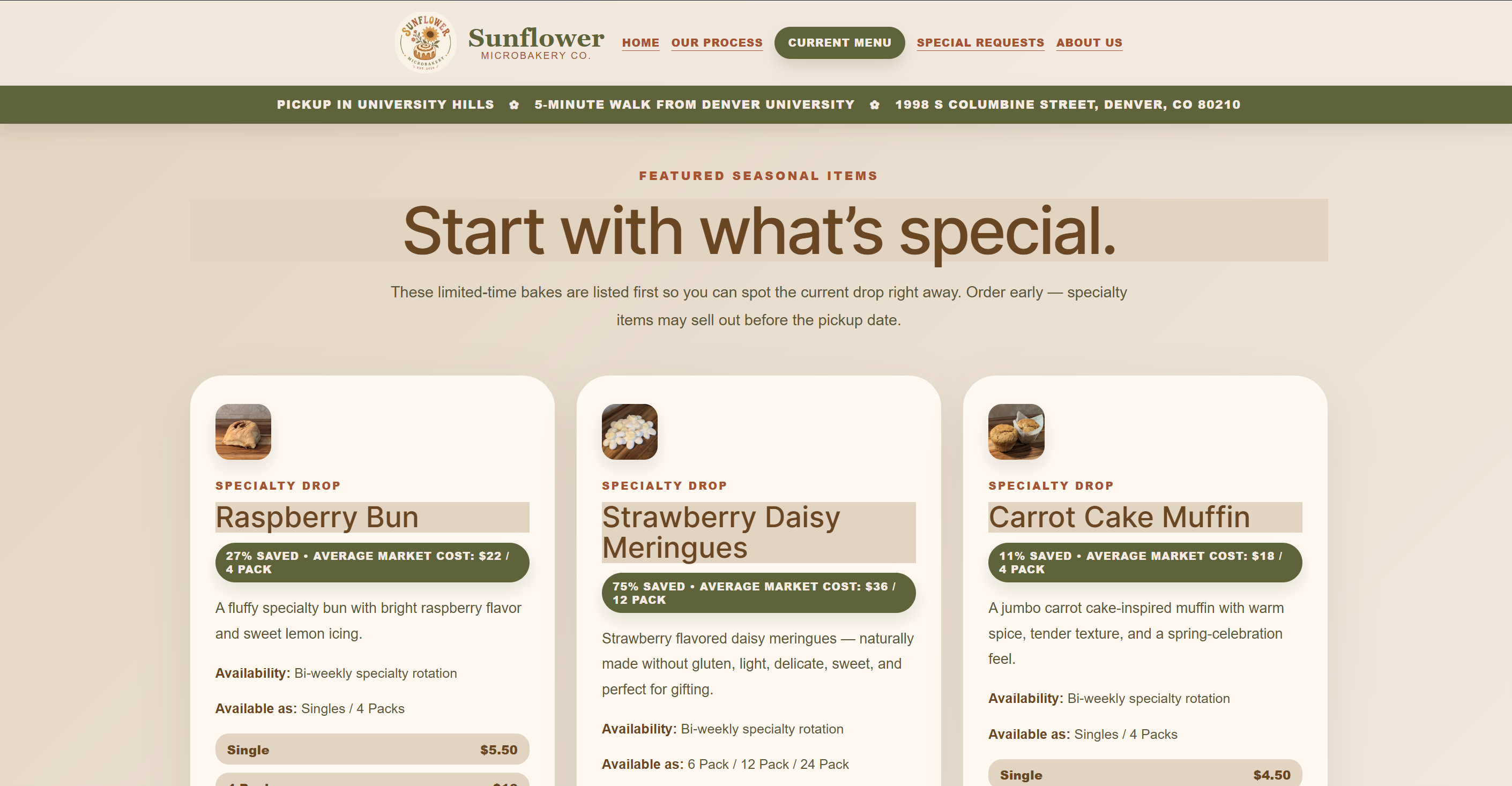 Sunflower Microbakery website preview